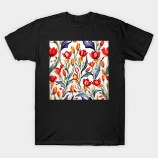 Red Orange Turkish Tulips Ottoman Pattern T-Shirt